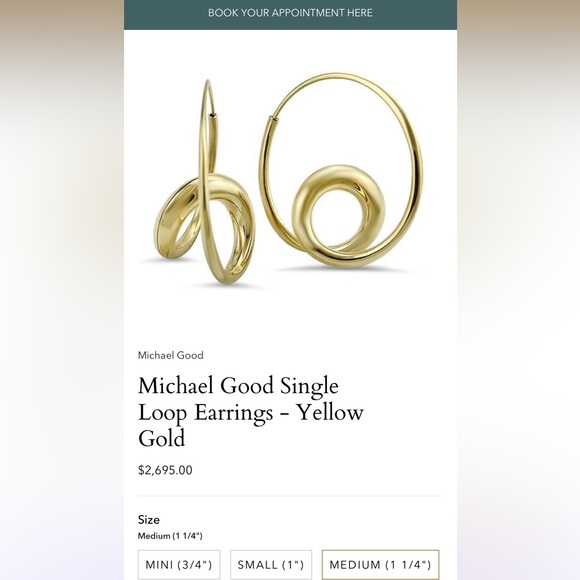 Michael Good 18K Solid Gold Curly Hoop Single Loop Earrings - Medium 1.25” - Picture 2 of 4